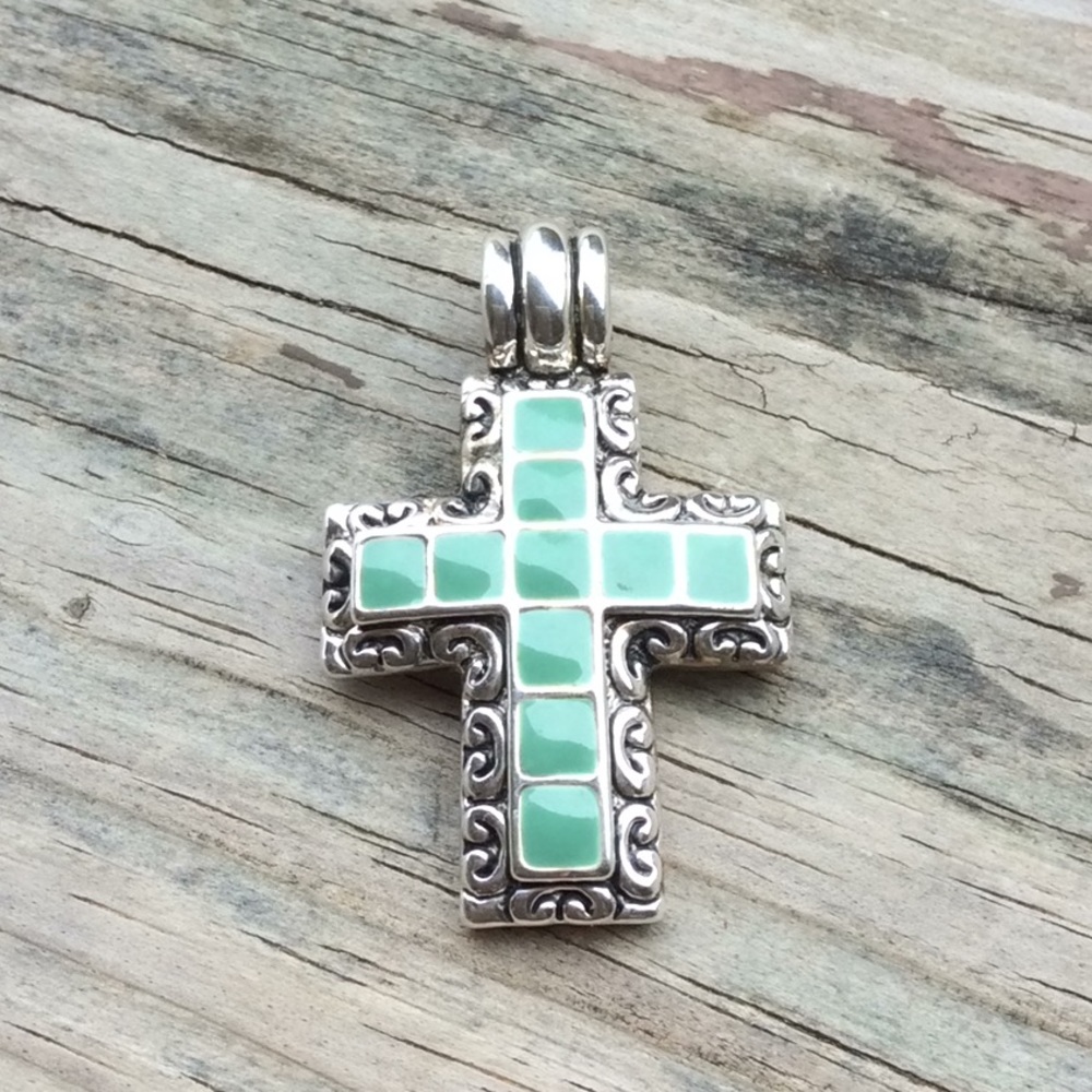 Premier Faux Turquoise Silver Plated Cross Pendant